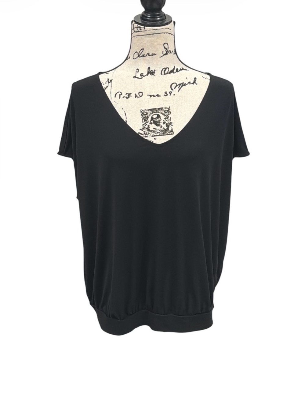 Worthington Black V Neck Banded Hem Relaxed Short Sleeve Top 1X